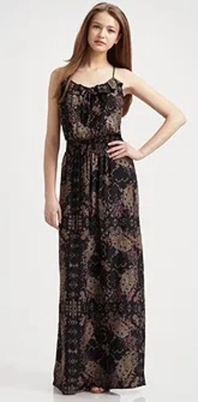 Parker Black Floral Cross Stitch Silk Racerback Blouson Whimsigoth Maxi Dress, S
